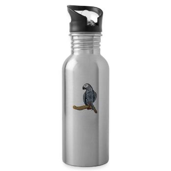 Grey Parrot I Parrot Motif for Bird Holder - Water bottle with straw - silver - Right