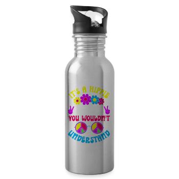 Lustiger Hippie Frieden Freundlichkeit - Trinkflasche mit integriertem Trinkhalm - Lightsilver - Rechts