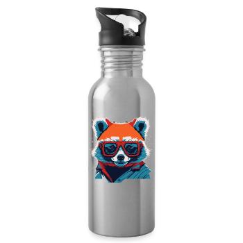 Fierce and Fiery: Retro Red Panda T-Shirt - Water bottle with straw - silver - Right