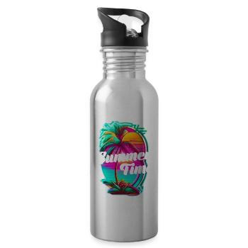 Summer Time - Beach and Summer - Water bottle with straw - silver - Right