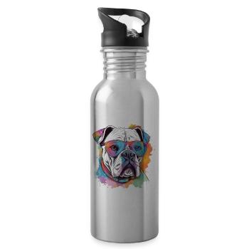 German boxer dog with sunglasses - Water bottle with straw - silver - Right