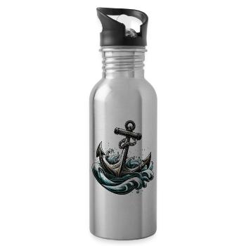 Ancre nautique rétro de navire - Gourde avec paille intégrée - argent clair - Droite