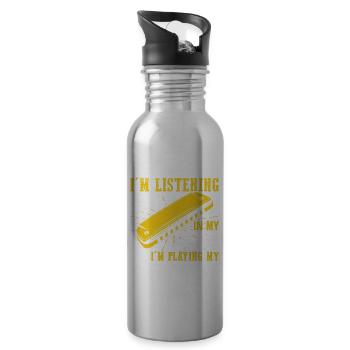 Französische Harfinisten und Harmonikaspieler - Trinkflasche mit integriertem Trinkhalm - Lightsilver - Rechts