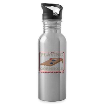 Cornhole Spieler Sackloch Bean Bag Geschenk - Trinkflasche mit integriertem Trinkhalm - Lightsilver - Rechts