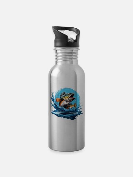 Pêche Pêche Pêche Poisson Carpe Pêche en plein air - Gourde avec paille intégrée - argent clair
