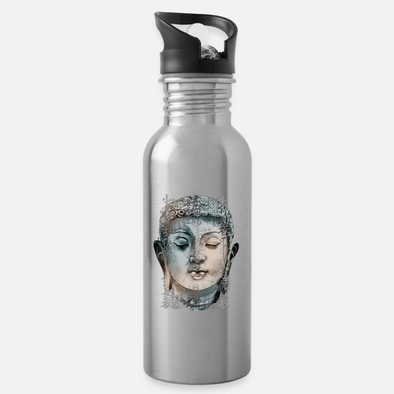 Bouddha - Gourde avec paille intégrée - argent clair