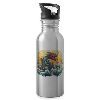 Asiatisch Drache Anime Japanisch Meer Wellen - Trinkflasche mit integriertem Trinkhalm - Lightsilver - Rechts