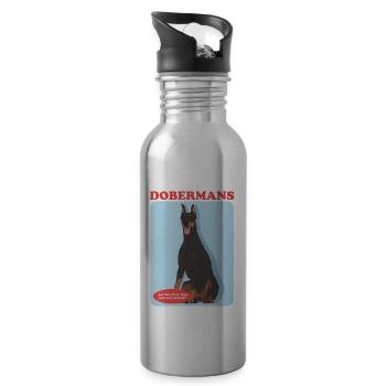 Doberman Dog Dog Owner Gift - Water bottle with straw - silver - Right