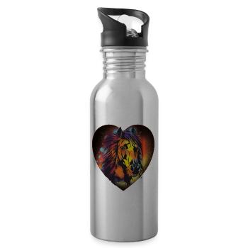 Pferd, Reiten, Dressur, Herz, Geschenk, Farbenfroh - Trinkflasche mit integriertem Trinkhalm - Lightsilver - Rechts