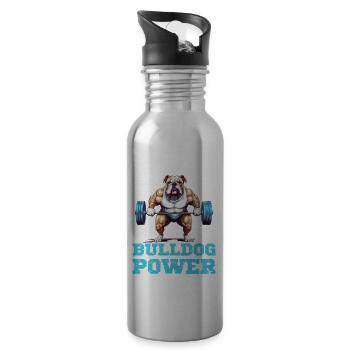 Bulldog Power Fitness Hund Bulldogge Gym - Trinkflasche mit integriertem Trinkhalm - Lightsilver - Rechts