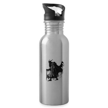 Horror Krampus T-Shirt Evil Christmas Custom. - Water bottle with straw - silver - Right