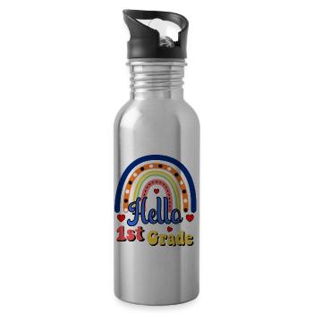 Hello 1st Grade Back To School First Day - Water bottle with straw - silver - Right