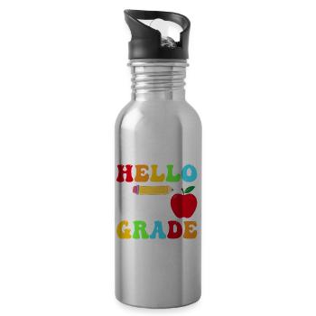 Hallo 1. Klasse Zurück zur Schule Erster Tag - Trinkflasche mit integriertem Trinkhalm - Lightsilver - Rechts