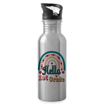 Hello 1st Grade Back To School First Day - Water bottle with straw - silver - Right