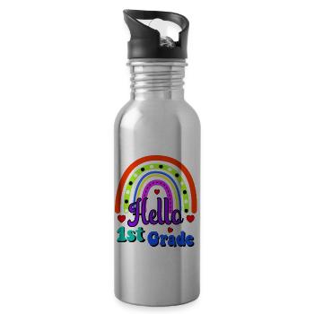 Hello 1st Grade Back To School First Day - Water bottle with straw - silver - Right