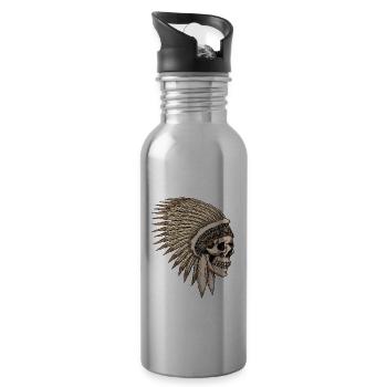 Amerikanischer Ureinwohner Häuptling Schädel - Trinkflasche mit integriertem Trinkhalm - Lightsilver - Rechts