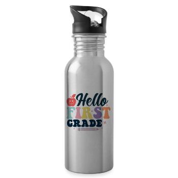 Hello 1st Grade Back To School First Day - Water bottle with straw - silver - Right