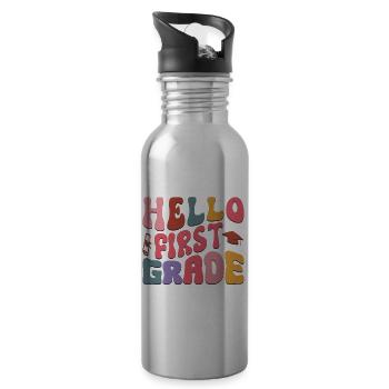 Hello 1st Grade Back To School First Day - Water bottle with straw - silver - Right