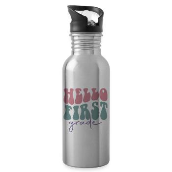 Hallo 1. Klasse Zurück zur Schule Erster Tag - Trinkflasche mit integriertem Trinkhalm - Lightsilver - Rechts