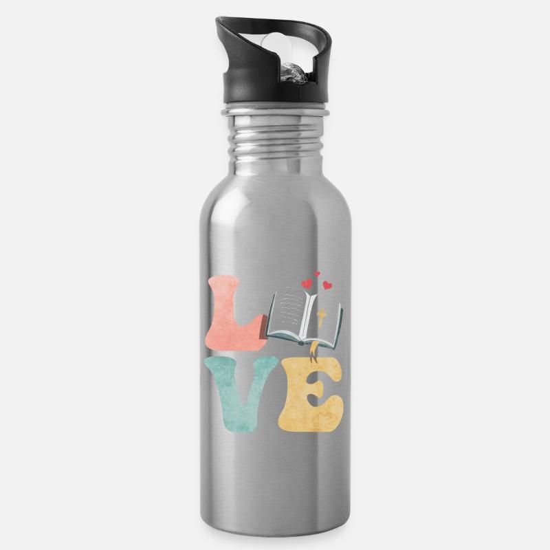 Bibel Christ - Trinkflasche mit integriertem Trinkhalm - Lightsilver