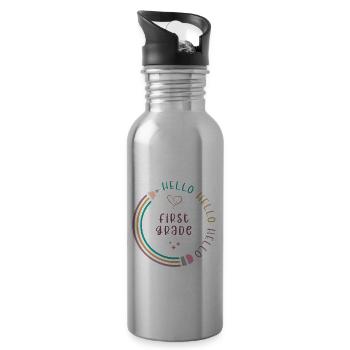 Hallo 1. Klasse Zurück zur Schule Erster Tag - Trinkflasche mit integriertem Trinkhalm - Lightsilver - Rechts