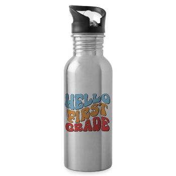 Hallo 1. Klasse Zurück zur Schule Erster Tag - Trinkflasche mit integriertem Trinkhalm - Lightsilver - Rechts