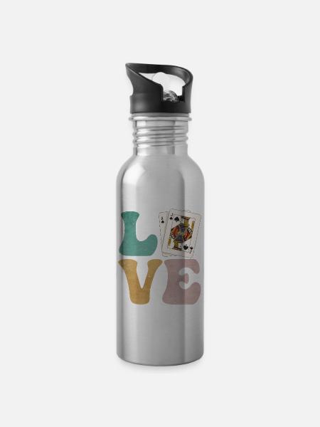 Blackjack Glücksspiel Karten - Trinkflasche mit integriertem Trinkhalm - Lightsilver