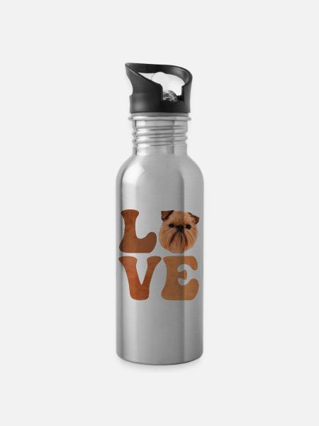 Brüsseler Griffon Hund - Trinkflasche mit integriertem Trinkhalm - Lightsilver