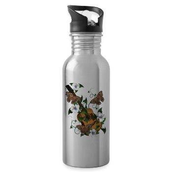 Gitarre mit Blumen und Schmetterlinge - Trinkflasche mit integriertem Trinkhalm - Lightsilver - Rechts