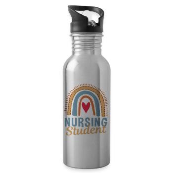 Niedliche Krankenpflegeschülerin Boho Regenbogen - Trinkflasche mit integriertem Trinkhalm - Lightsilver - Rechts