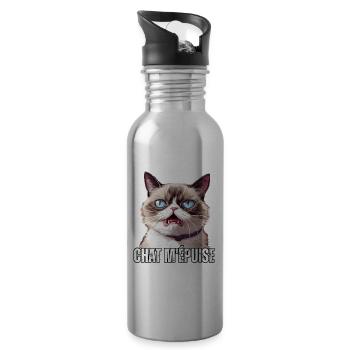 chat m'épuise jeu de mot humour fatigué démotivé - Gourde avec paille intégrée - argent clair - Droite