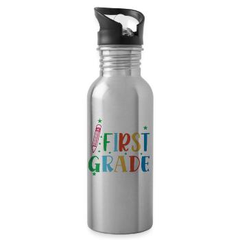 Hallo 1. Klasse Zurück zur Schule Erster Tag - Trinkflasche mit integriertem Trinkhalm - Lightsilver - Rechts