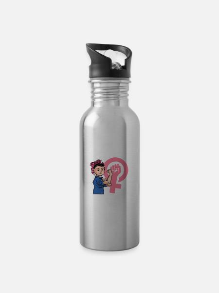 Feminismus Feministin - Trinkflasche mit integriertem Trinkhalm - 