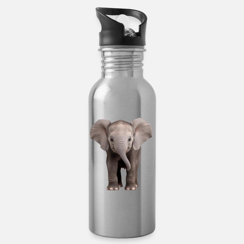 Baby Elephant Elefant - Trinkflasche mit integriertem Trinkhalm - Lightsilver