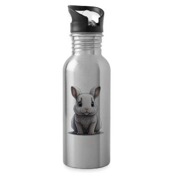 Hase Kaninchen Häschen Bunny Schlappohr - Trinkflasche mit integriertem Trinkhalm - Lightsilver - Rechts