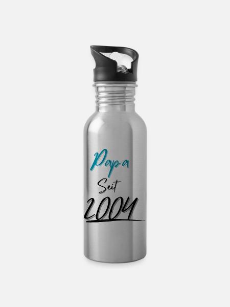 Papa seit 2004 - Trinkflasche mit integriertem Trinkhalm - Lightsilver
