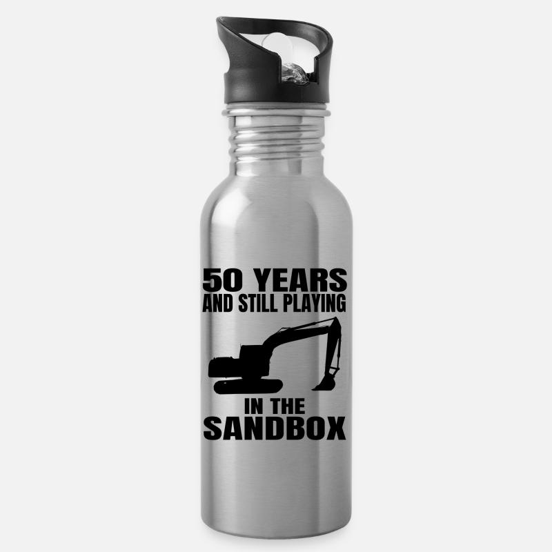Baggerfahrer Bauarbeiter Baggern 50. Geburtstag - Trinkflasche mit integriertem Trinkhalm - Lightsilver