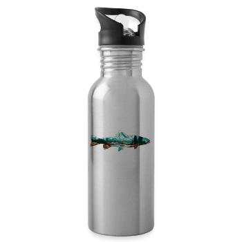 Fly Fishing Boat Fishing Trout: Retro Love - Water bottle with straw - silver - Right