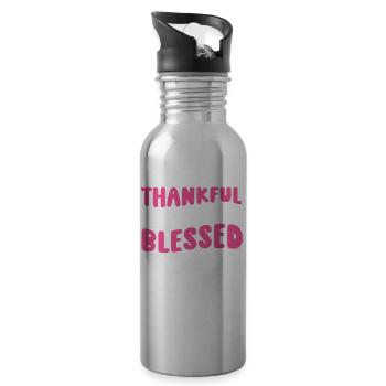 Thankful Grateful - Water bottle with straw - silver - Right