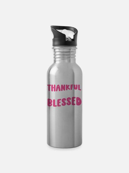Thankful Grateful - Trinkflasche mit integriertem Trinkhalm - 