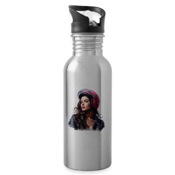 Motorradfahrerin für eine Motorradfahrerin - Trinkflasche mit integriertem Trinkhalm - Lightsilver - Rechts