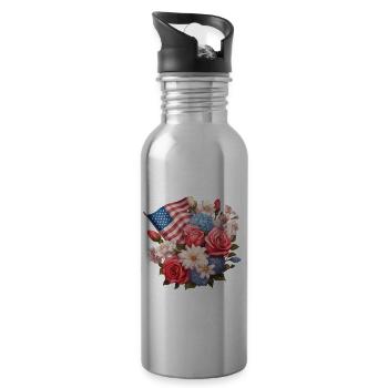 USA Blumen Amerika Landkarte Blumenstrauß für - Trinkflasche mit integriertem Trinkhalm - Lightsilver - Rechts