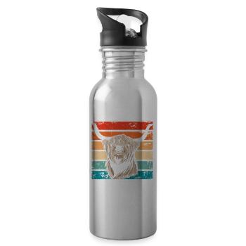 Retro Schottische Hochlandkuh Outfit - Trinkflasche mit integriertem Trinkhalm - Lightsilver - Rechts
