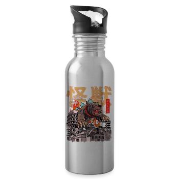 Kaiju Pitbull Japanese Anime Monster Dog - Water bottle with straw - silver - Right