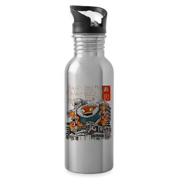 Kaiju Sushi Japanese Anime Monster - Water bottle with straw - silver - Right