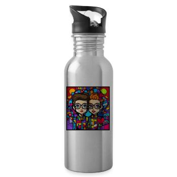 Cœurs d’amour et amants amoureux amoureux - Gourde avec paille intégrée - argent clair - Droite