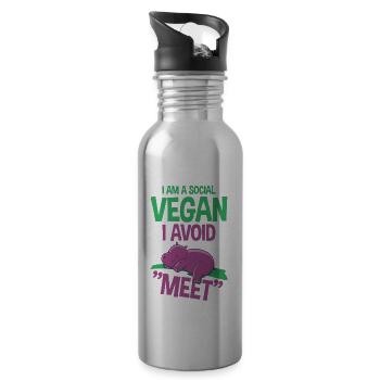 I Am A Social Vegan I Avoid Meet 2 - Water bottle with straw - silver - Right
