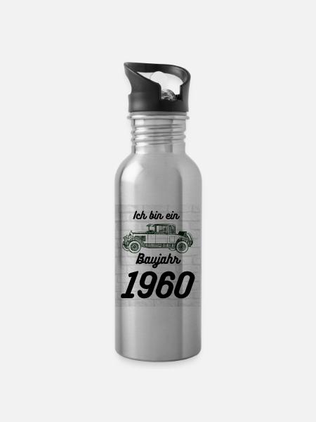 Oldtimer - Trinkflasche mit integriertem Trinkhalm - Lightsilver