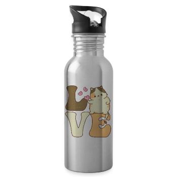 Chonk Cat Meme LOVE Fat Cats - Water bottle with straw - silver - Right