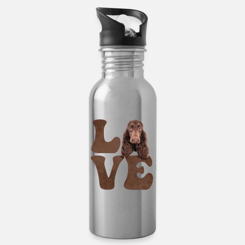 Cocker Spaniel Hund LIEBE - Trinkflasche mit integriertem Trinkhalm - Lightsilver